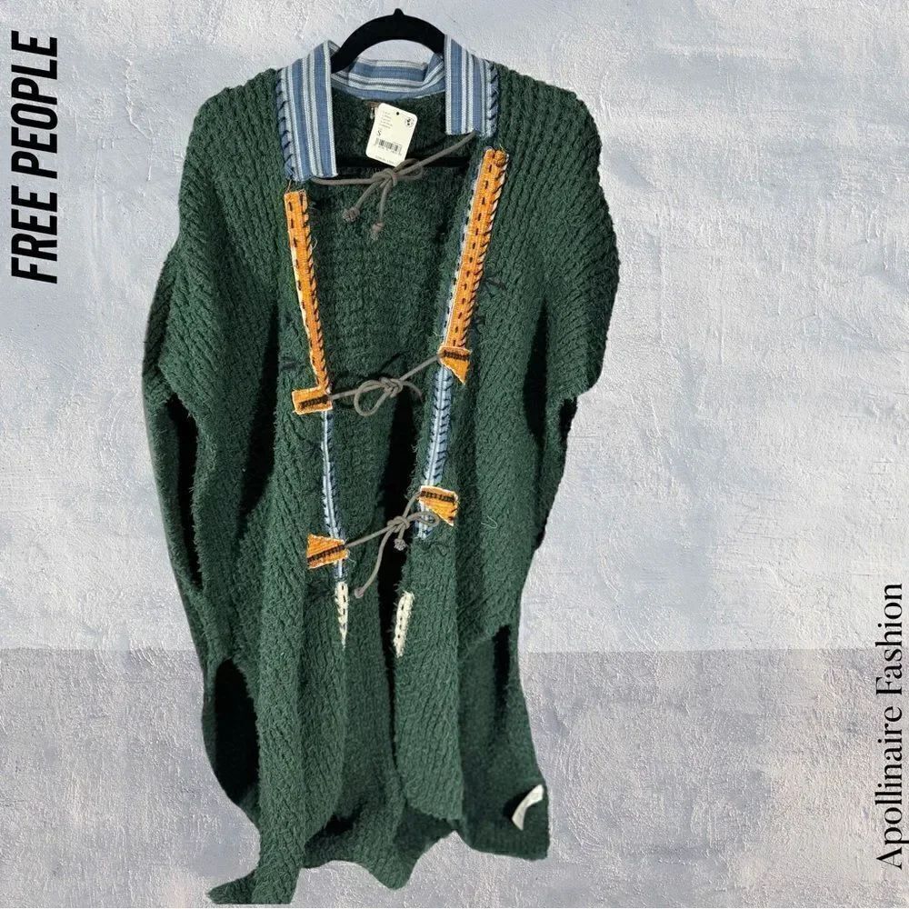 FREE PEOPLE LONESTAR PONCHO IN GREEN NWT SMALL - Picture 3 of 7
